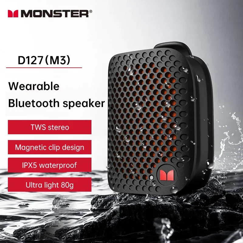 Monster M3 Magnetic Clip-On Mini BT V5.4 Portable Outdoor Jobsite Wearable Wireless Bluetooth Speakers with Bass Altavoz Mic