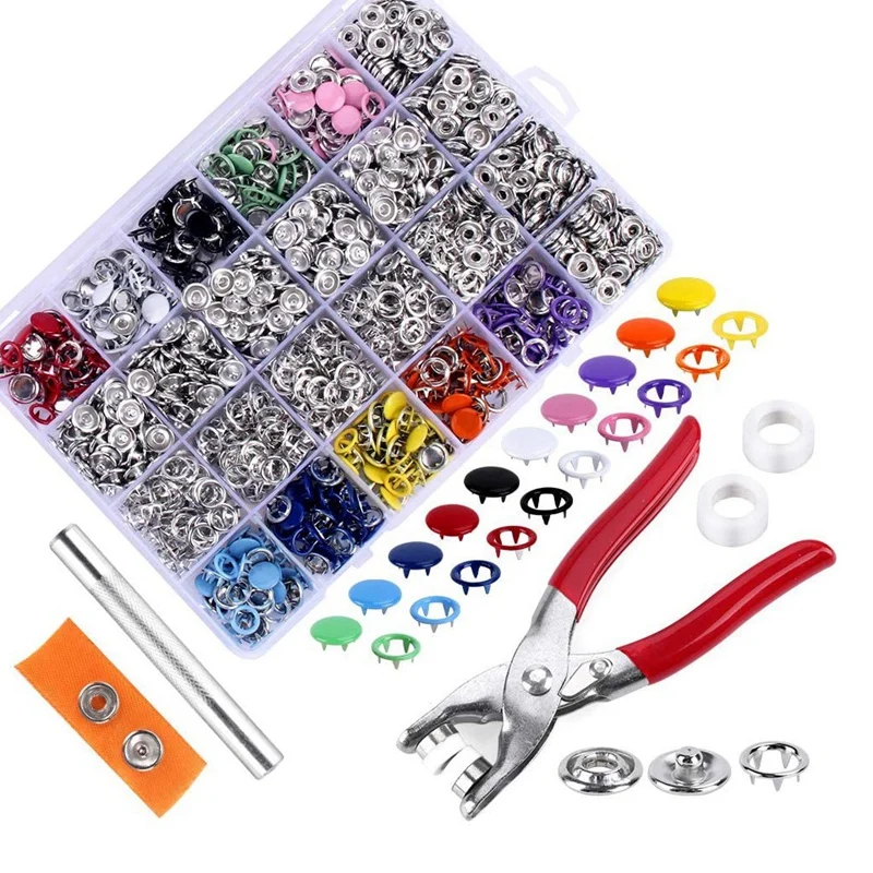 400 Set Grommets Snap Fasteners Kit 9.5Mm 10 Colors Buttons Metal Press Studs Prong Ring Button For Children's Clothing