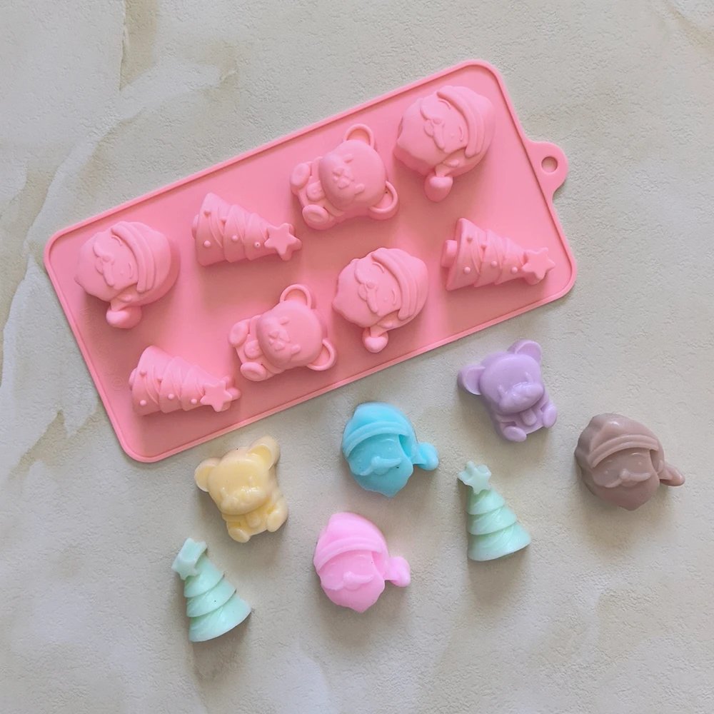 

1pc Christmas, Santa Claus, Christmas tree shaped baking silicone mold, suitable for DIY chocolate, candy, pudding, cookies