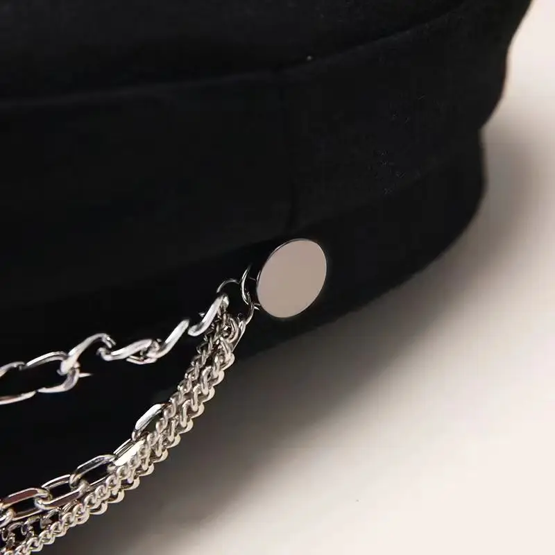 Stylish Navy sun hat Casual military hat women\'s cotton beret flat cap Captain\'s cap High quality outdoor casual chain hat