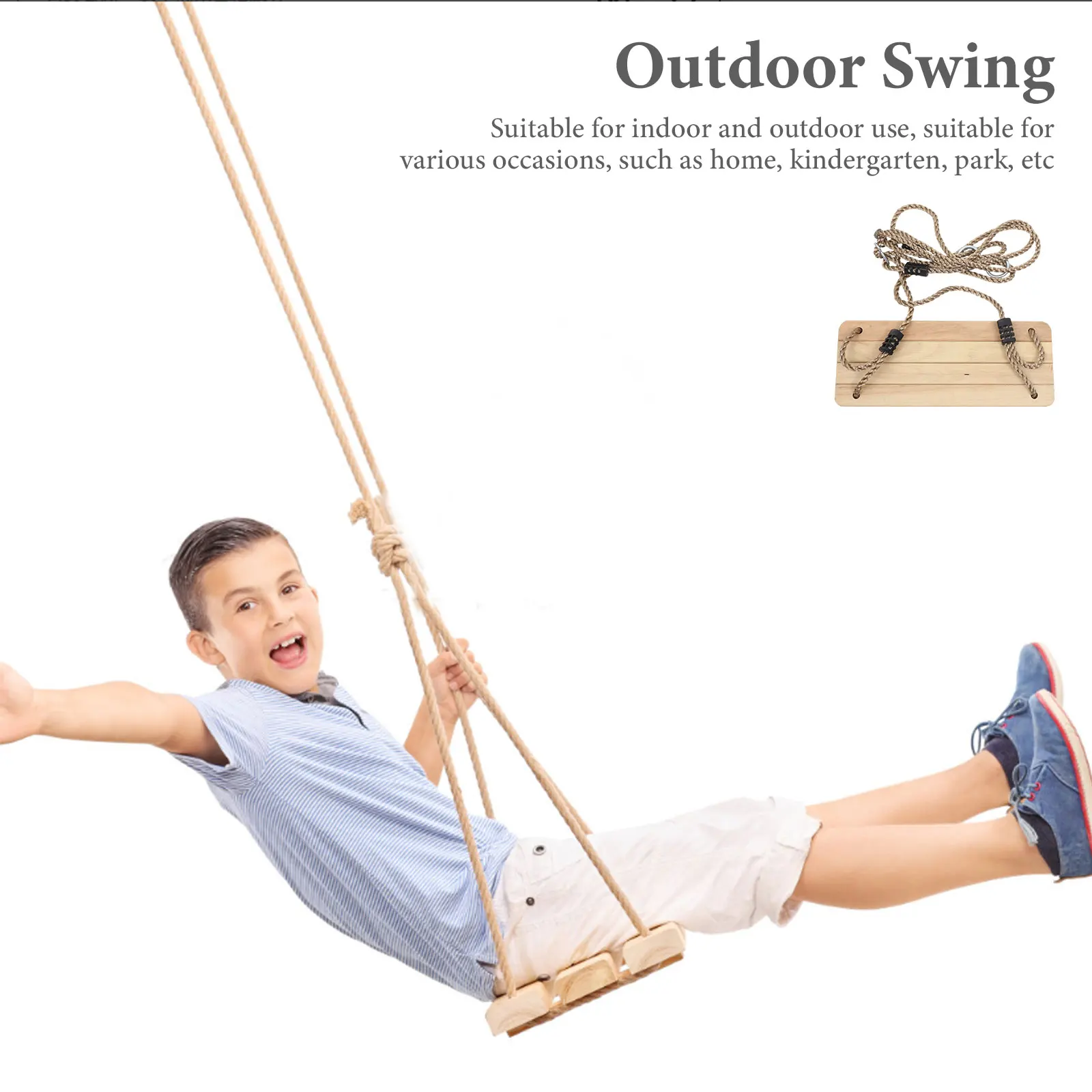 Children Wooden Swing Pine Wood Smooth Polished Indoor Outdoor Hanging Tree Swing Chair Kid Garden Backyard Entertainment