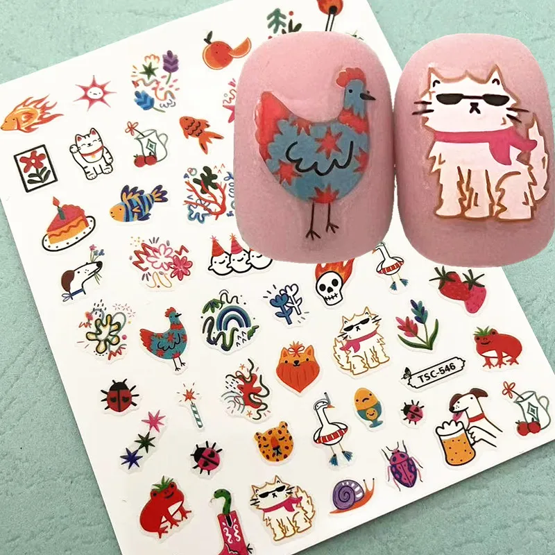 Newest Cute Animals Self Adhesive Decal Slider DIY Decoration Accessory Nail Stickers TSC 546