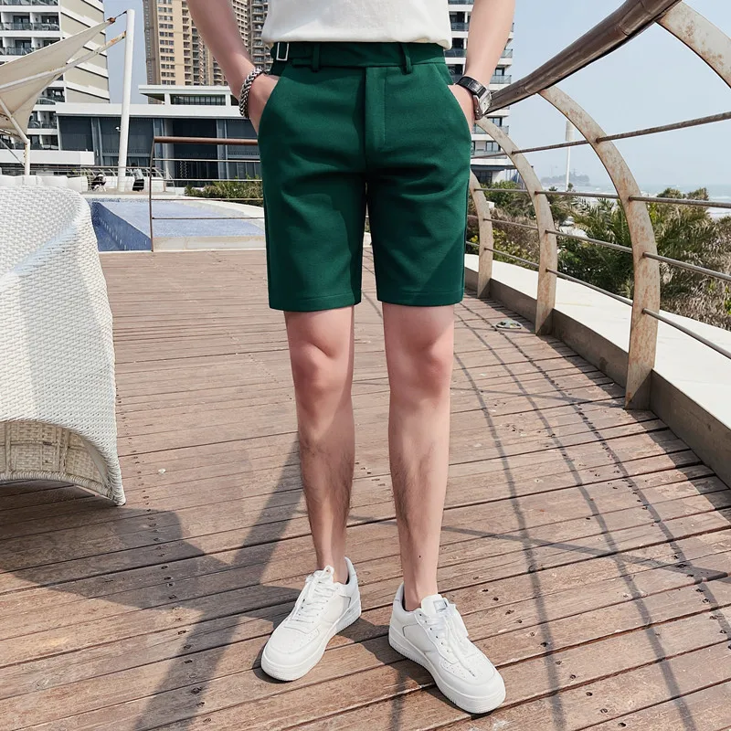 2023 Korean Style Men\'s Summer Casual Shorts/Male Slim Fit Fashion Solid Green Harlan Shorts Plus Size 29-36