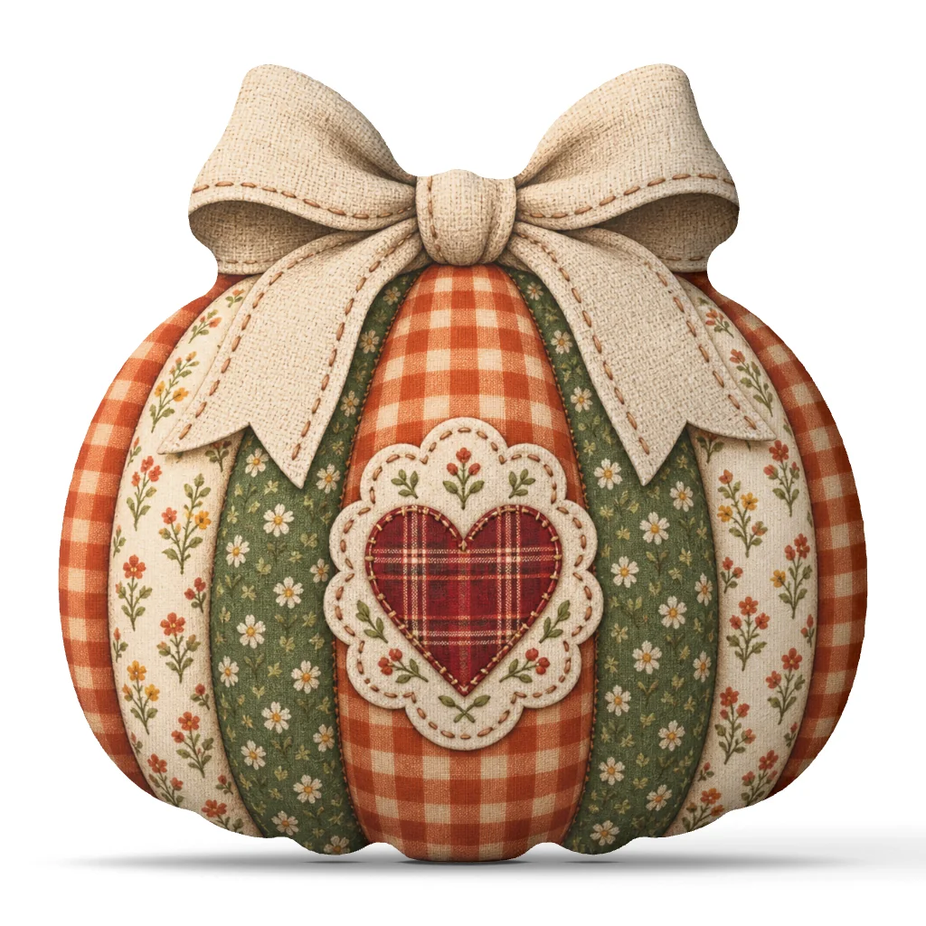 Pumpkin Shaped Throw Pillow Autumn Cottagecore Cushion with Bow and Heart Plush Stuffed Fall Farmhouse Sofa Home Decor Gift