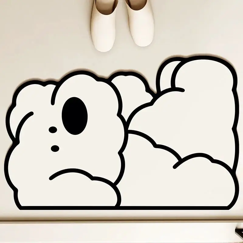 VIKAMA Korean-Style Cream-Colored Rugs: Cute Bear-Printed Absorbent Bathroom Non-Slip Mats and Entryway Rugs for Home Decor