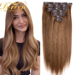 Doreen-extensiones de cabello humano Remy europeo, conjunto de cabeza completa con Clip, Color marrón, para verano, 10, piezas, 16 a 24, 160, 200, 240G