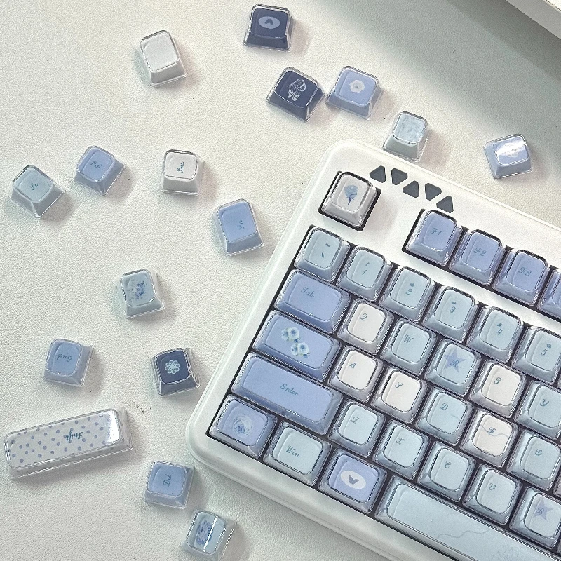 

Синяя роза, бабочка, янтарный колпачок для ПК, двухслойный профиль KDA, полупрозрачные колпачки для клавиш, 123, пользовательские колпачки для клавиш MX, колпачки для игровой клавиатуры