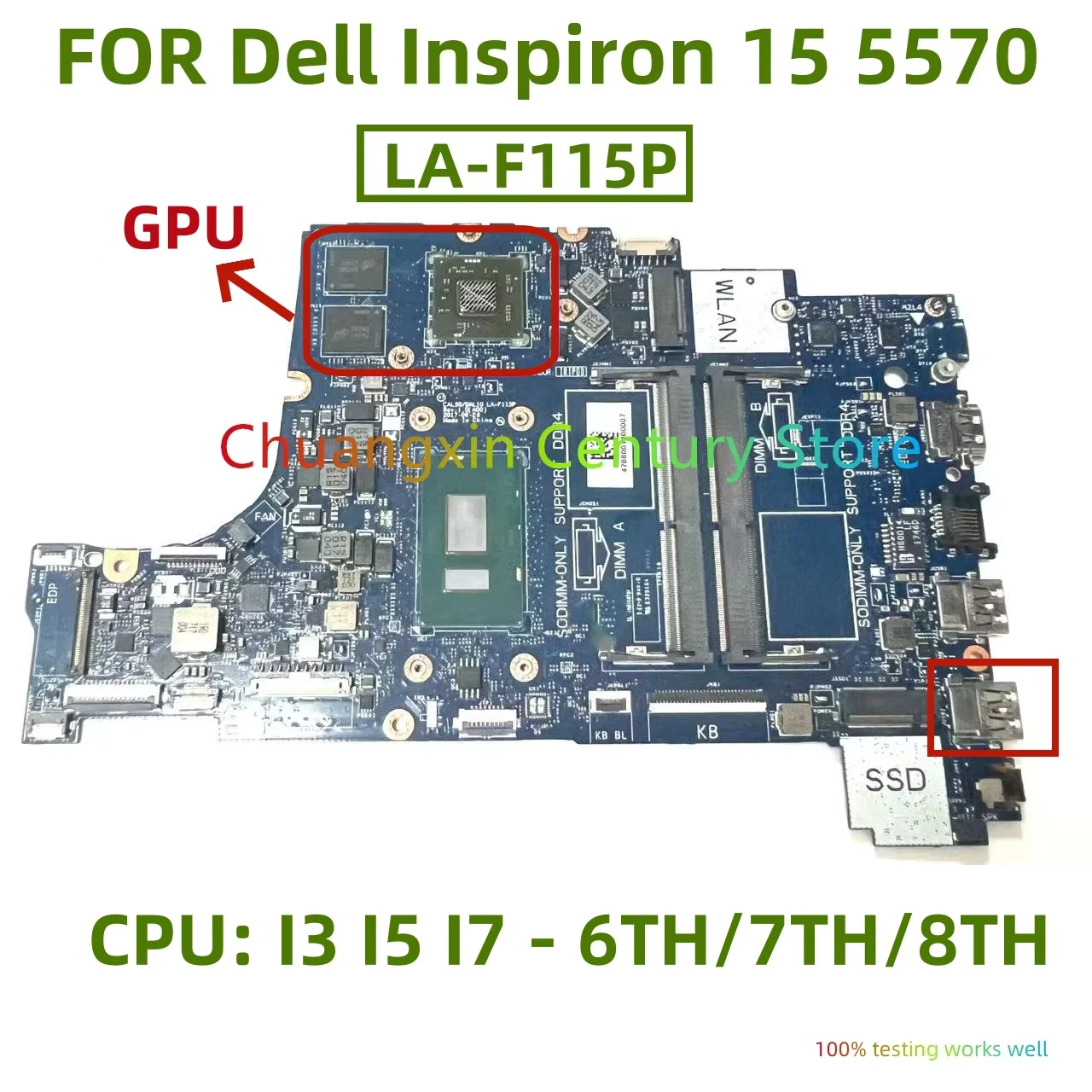 LA-F115P motherboard Suitable for Dell Inspiron 15 5570 17 5770 Laptop with I3 I5 I7-6TH/7TH/8TH CPU GPU 100% Tested Fully Work