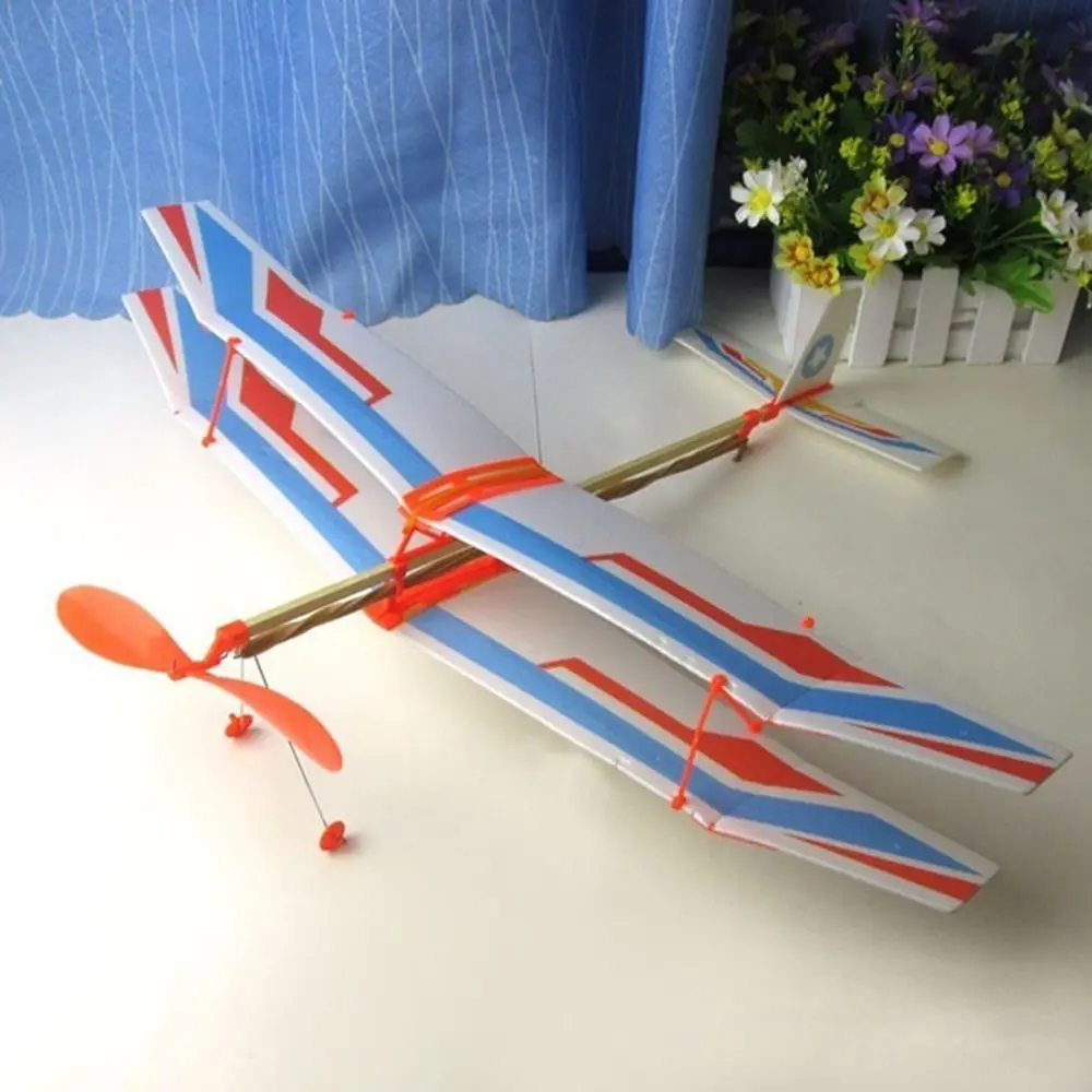 Novidade Plástico Planador Powered Plane, DIY Assembleia Modelo, Rubber Band Avião