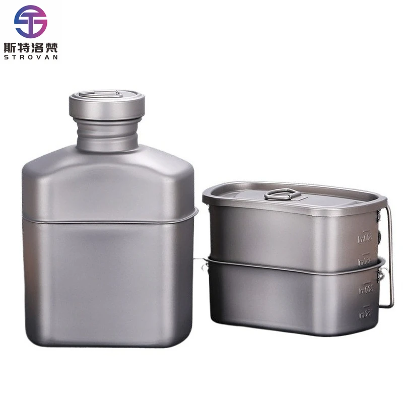 Outdoor Camping Pure Titanium Large-capacity Kettle Folding Handle Lunch Box Mountaineering Travel Portable Sports Set