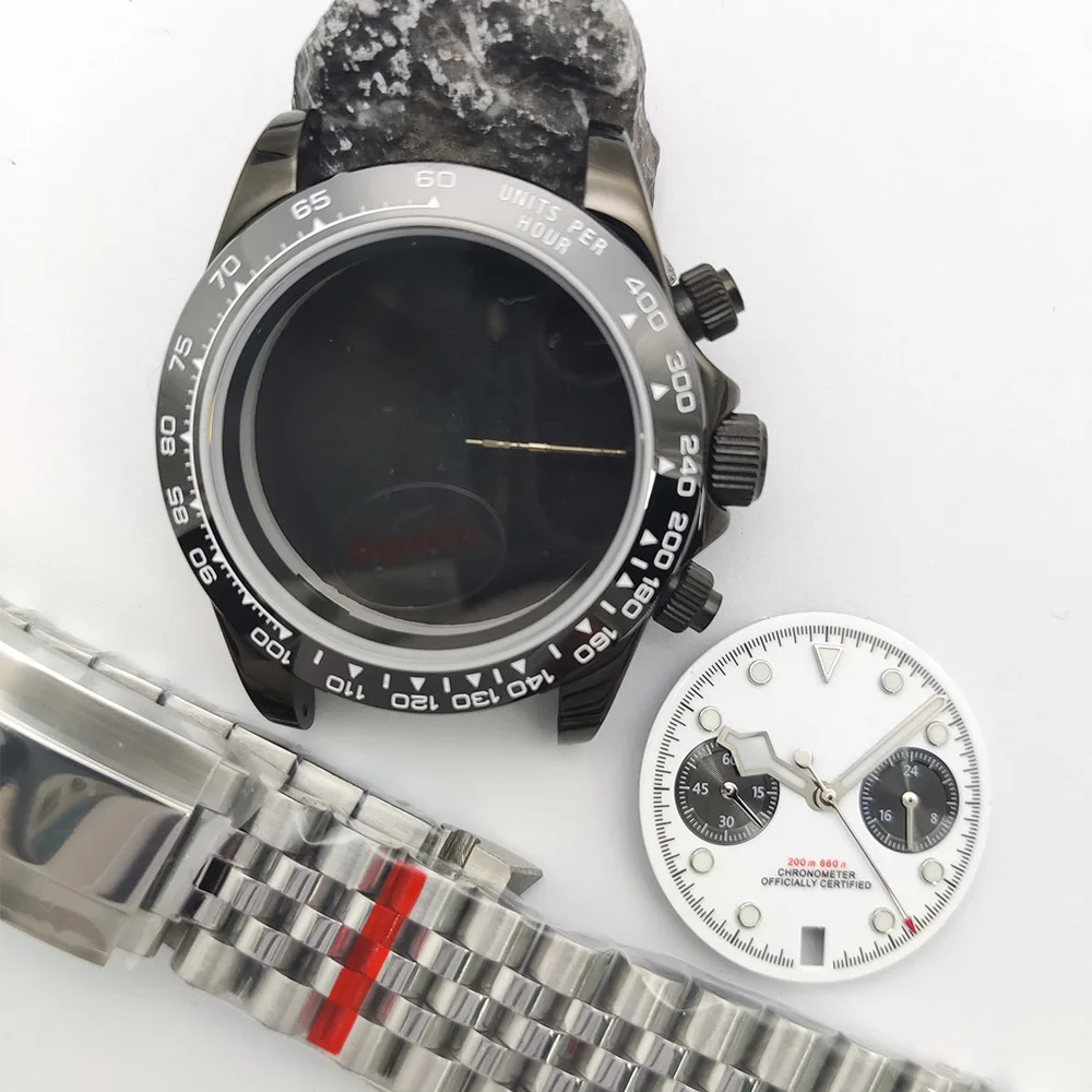 40mm VK64 Classic Chronograph Watch Case Set, Sapphire Crystal Solid Back 28.5mm Luminous Dial Hands, Hot Sale DIY Mod