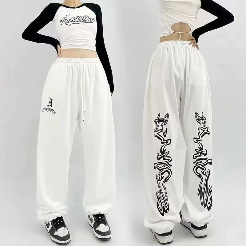 Trendy High Waist Sport Pants for Men Fun Print Drawstring Design Long Trousers Spring Summer Fashionable Women's Casual Pants