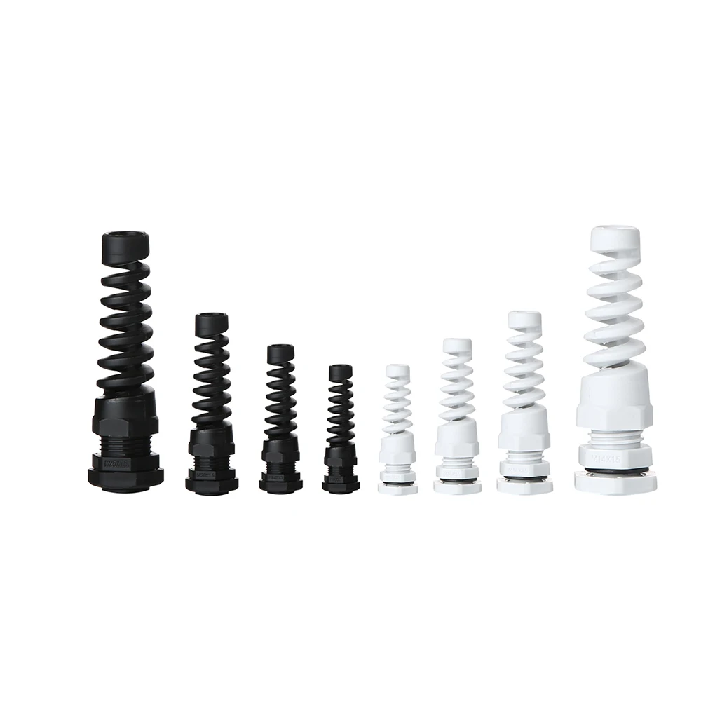 5PCS Nylon PA66 Waterproof Cable Gland Anti-Bending Torsion-proof PG7 PG9 PG11 PG13.5 PG16 PG21 Strain Relief 3mm White