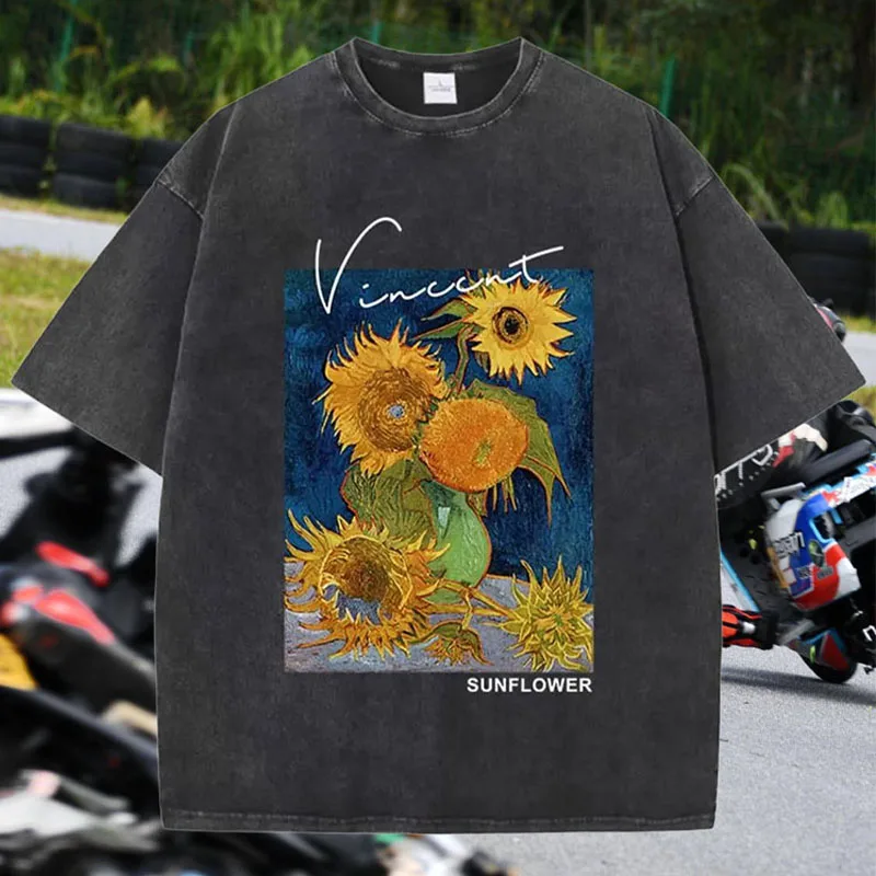 

Motorcycle Racing Commemorative Edition Short Sleeve T-Shirt for Men - Trendy Brand, Washed Cotton Pure Cotton, Summer Loose Fit