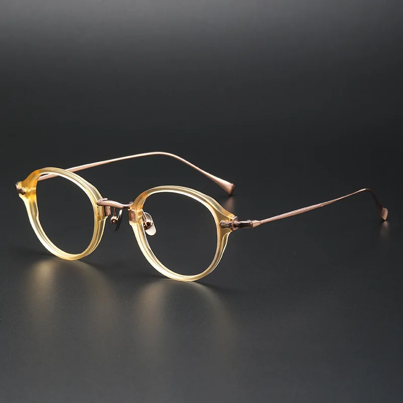 

Ultra-Light Vintage round Acetate Glasses Frame with Pure Titanium Legs Fashion Eyeglasses in Candy Colors