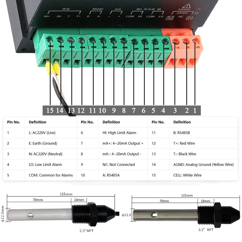 EC-Wasserqualitätssensor-Modul Kunststoff-Edelstahl-Sonde Elektrische Leitfähigkeit 0-2000uS mit Intelligenter Steueranzeige – Detail 1