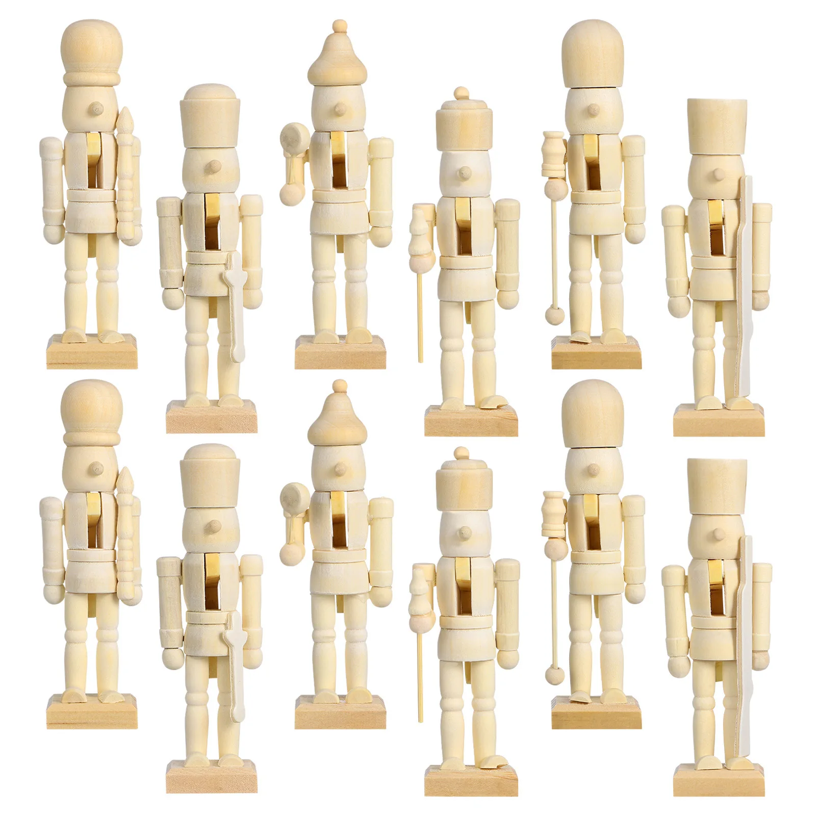 

12Pcs Blank Nutcracker Wood Craft Decorative Soldier Shape DIY Christmas Gift for Kids Room Desktop Festival Ambience