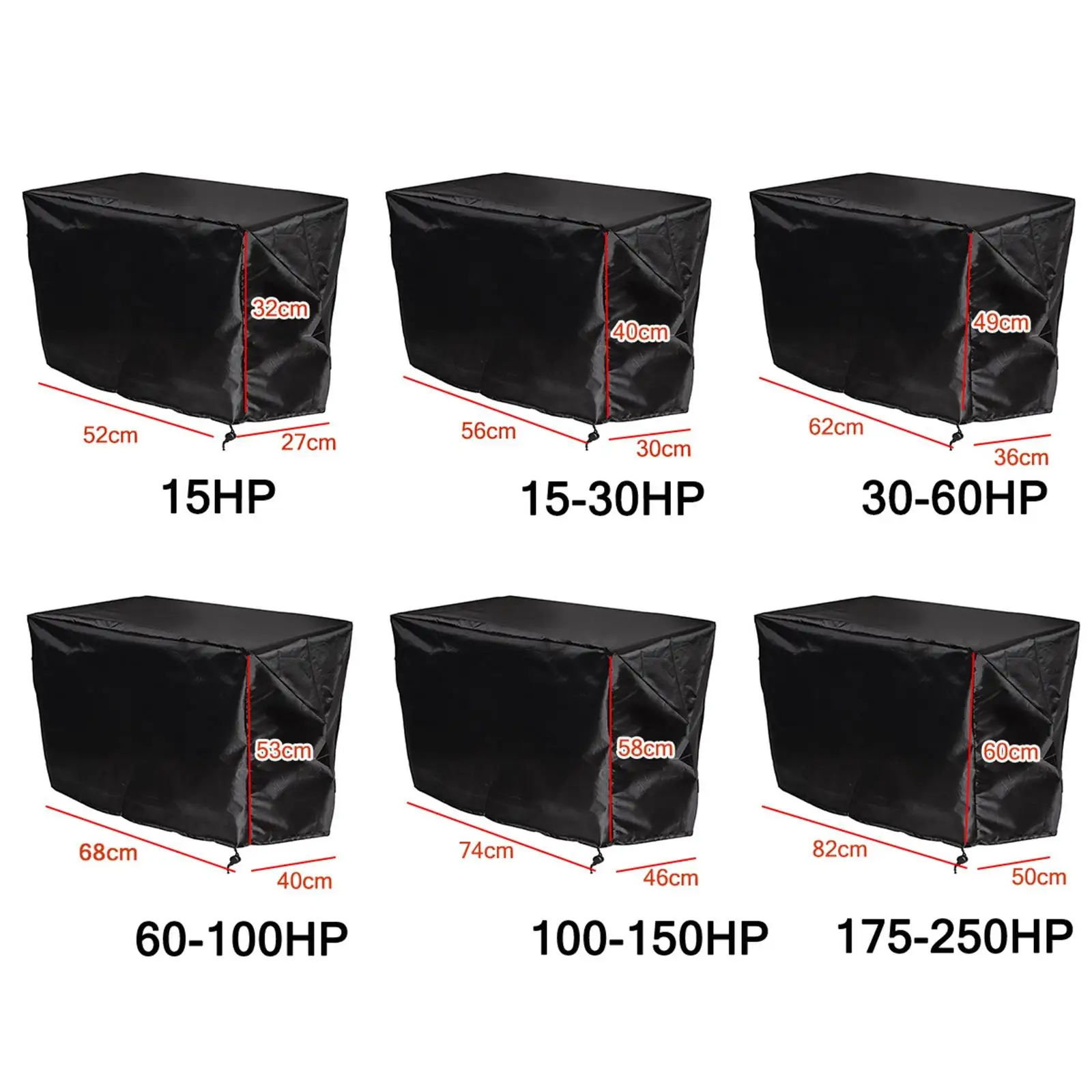 Boat Full Motor Cover Black Waterproof 210D Oxford Cloth Windproof Protector for Marine Engine Outdoor