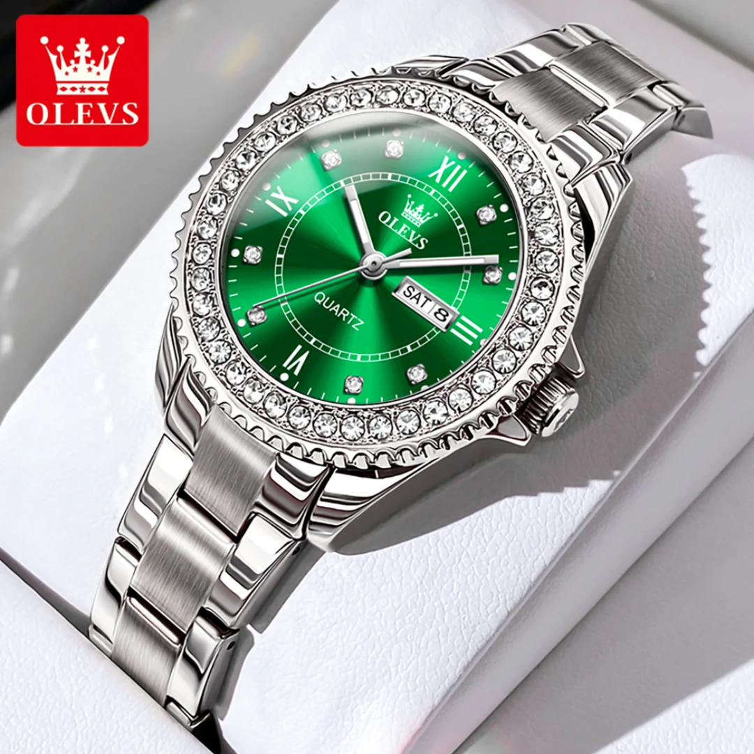 

OLEVS 9993 Quartz Fashion Watch Gift Stainless Steel Watchband Round-dial Week Display Calendar