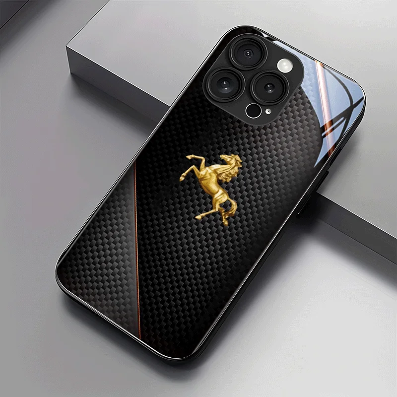 Carbon fiber Jinma Jumping Glass Phone Case is suitable for iPhone 18 17 16 15 14 13 12 11 Pro/Max/Plus anti drop and shockproof