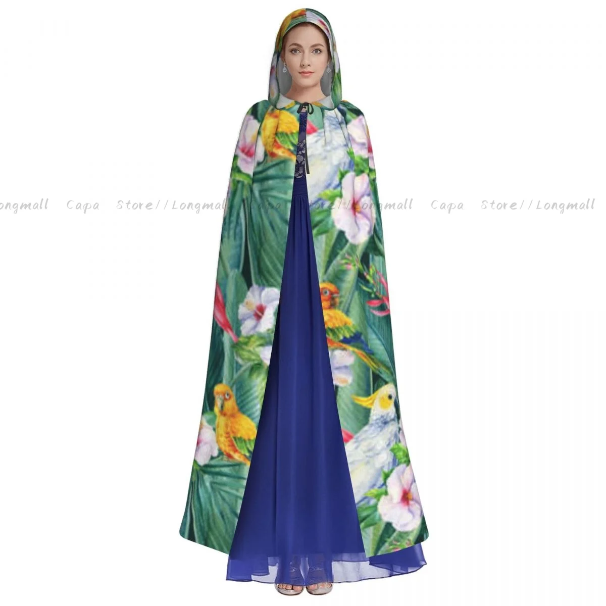 Cosplay Medieval Costumes Cockatoo Tropical Birds Parrots Hooded Cloak Capes Long Robes Jackets Coat Carnival