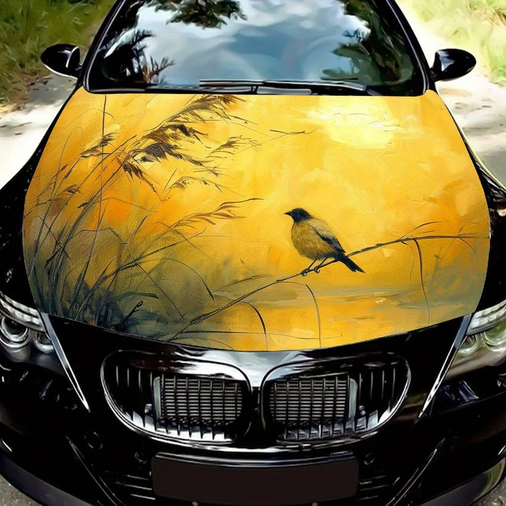 

High Energy Golden Fantasy Scene Perching Bird Car Hood Wrap Color Vinyl Sticker Truck Graphic Bonnet Auto Accessories Decoratio