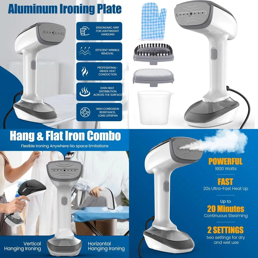 

Мощный отпариватель для ткани 1800 Вт - быстрый нагрев, керамическая пластина, двойная функция: утюг и средство для удаления складок, 120 В (США)