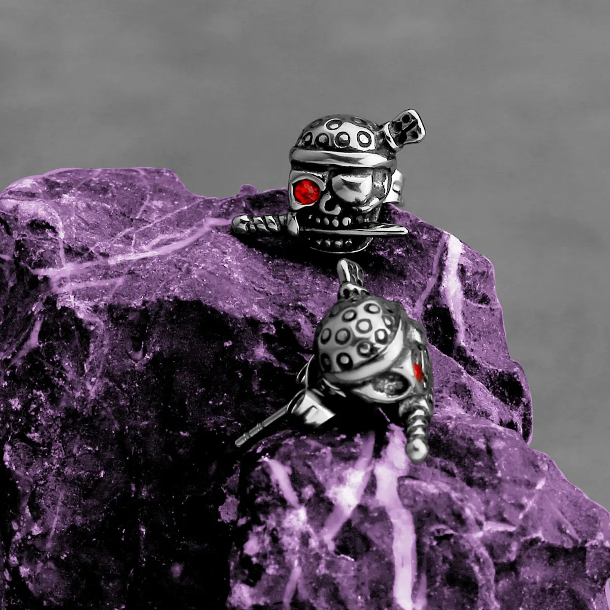 Neo-Gothic Mouth Dagger Skull Stud Earrings For Men Stainless Steel Fashion Zircon Skeleton Accessories Hip Hop Punk Jewelry