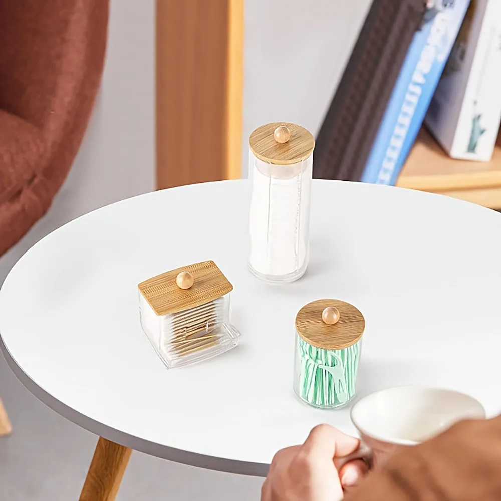 مجموعة حامل أعواد قطنية مكونة من 3 قطع، وموزع حمام، وصندوق تخزين كرات قطنية، ومسحات قطنية، ومنصات قطنية، وأدوات تنظيف الأسنان #6