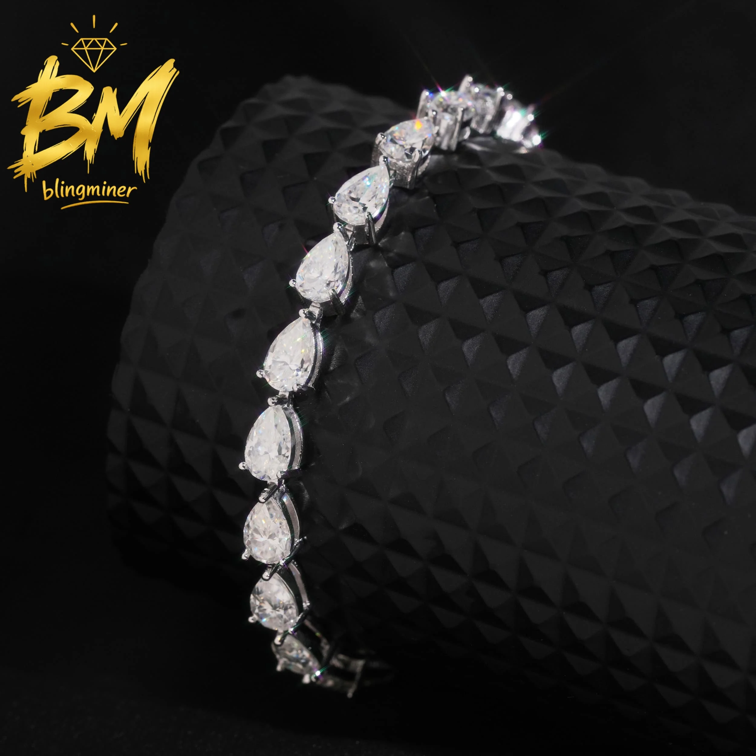 Blingminer 5.5mm Pear Cut Moissanite Tennis Chain Bracelet For Men Women S925 Silver Jewelry Pass Diamonds Tester Free Shipping