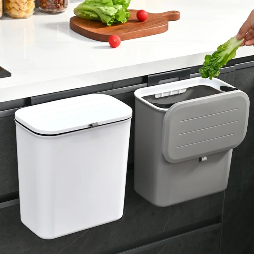 10L Wall‑Mounted Trash Can with Sliding Lid, Hanging & Floor Standing Dual‑Use Waste Bin for Kitchen Bathroom Office Home