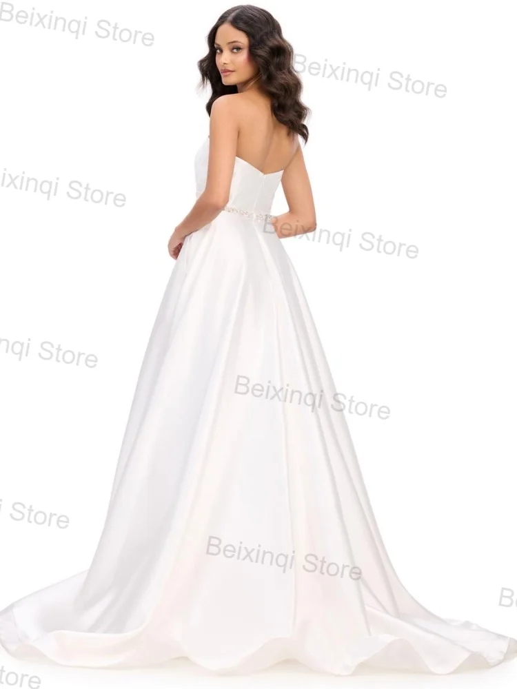 white Satin women wedding dress The Bride Strapless formal occasion Can custom size wedding communion women's evening dresses