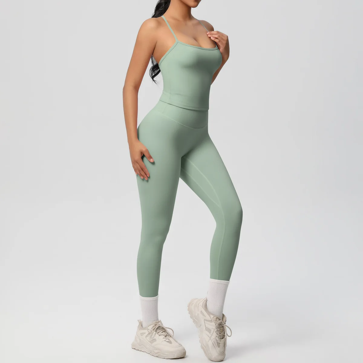 JUREN Yoga Outfits Women Tracksuit Fitness Suit Training Sleeveless Sport Gym Set Workout Overalls Sports Underwear Sportswear