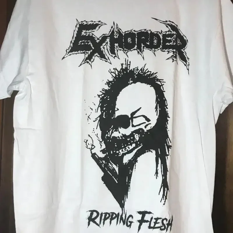 Vtg Exhorder Band Ripping Flesh Baumwolle Weiß S 5XL T-Shirt Sg334