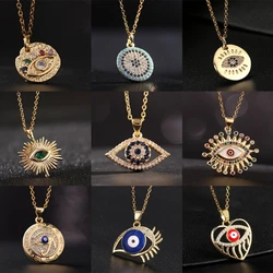 Zircon Blue Evil Eye Necklace for Women Gold Color Stainless Steel Necklace Lucky Turkish Eye Pendants Chain Jewelry Gift