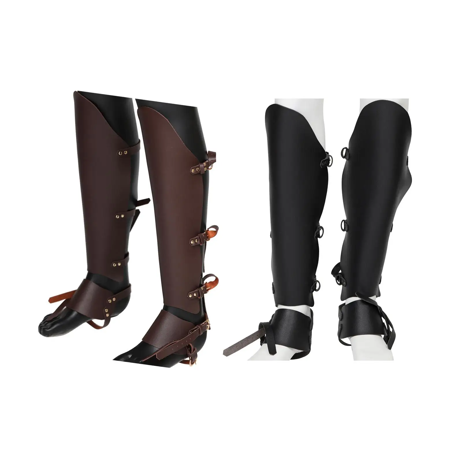 ยุคกลาง greaves รองเท้าบู๊ทเล่นหิมะปกสบายหนัง PU ขาเกราะสนับแข้งไวกิ้งโจรสลัดรองเท้าบูตปกสำหรับชุดคอสเพลย์ผู้หญิง