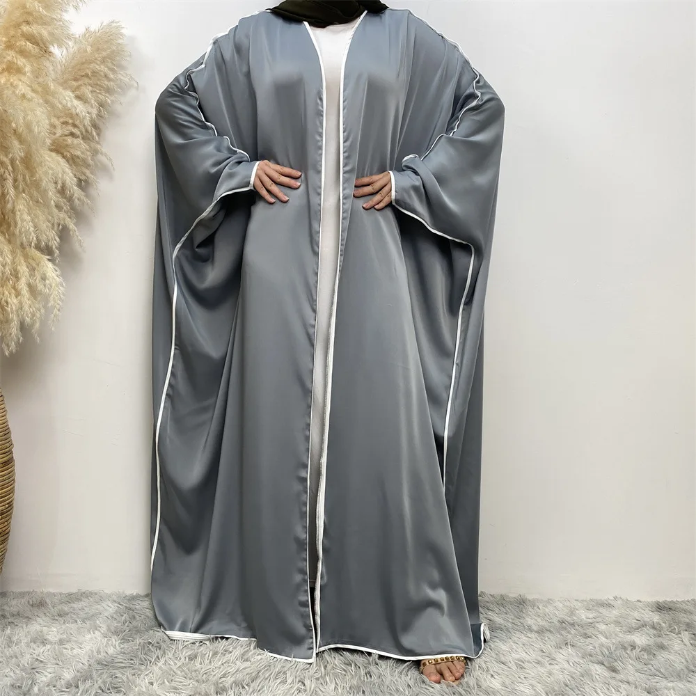 

New Kimono Muslim Women Dress Satin Fabric Eid Open Abaya Dubai Luxury Arabic Kaftan Dress Moroccan Turkey Robe Ramadan Abayas