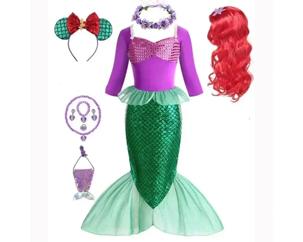 

Принцесса Русалочка Хэллоуин Косплей Костюм с длинными рукавами Карнавальная вечеринка Хэллоуин Ролевая одежда