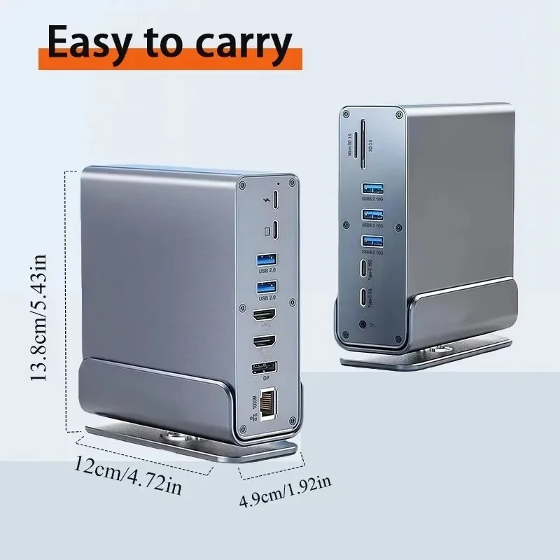 15 in 1 USB C Docking Station 4K Triple Monitor PD 3.0 1000M Ethernet USB 3.0 2.0 SD TF Card Reader 3.5mm Audio Hub