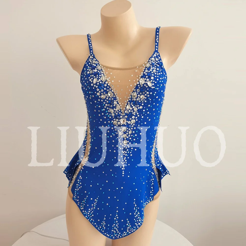 Maillot de Gimnasia Rítmica LIUHUO Azul Rey para Competición y Actuaciones de Cheerleading para Niñas JC542