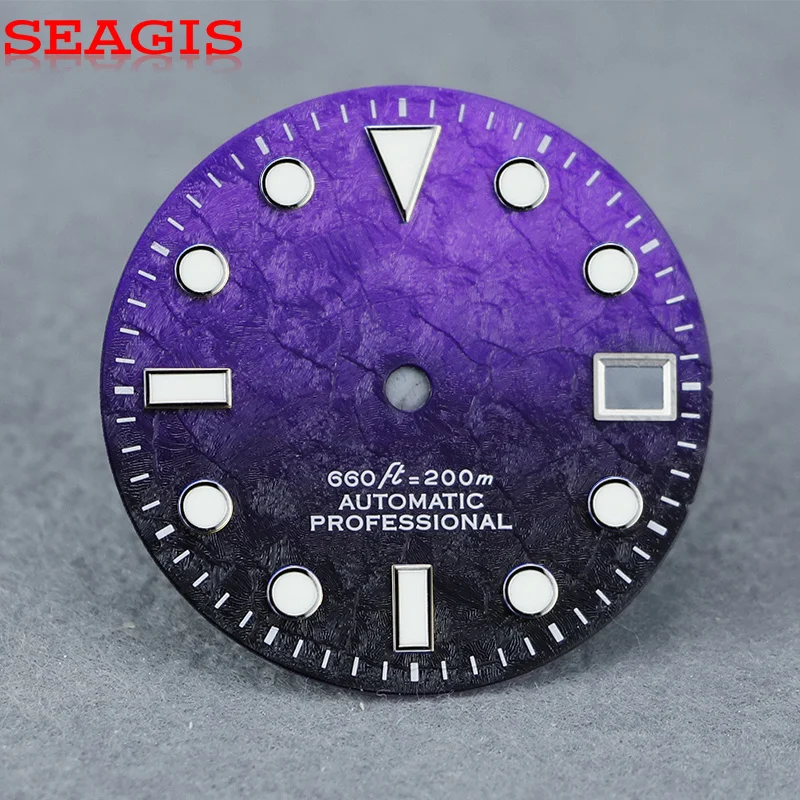SEAGIS gradient purple ice crystal pattern dial  28.5mm NH35 dial   blue/green  lume customize logo Watch dial