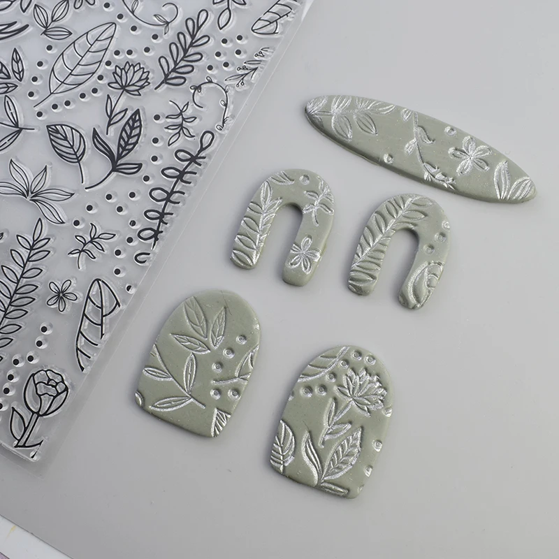 Full Grass Leaf Flower Pattern Polymer Clay Stamp Sheet DIY Earring Clay Cutter Pottery Ceramic Impression Texture Emboss Mat