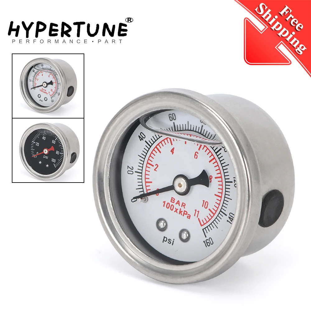 Fuel Pressure Gauge Liquid 0-100 psi / 0-160psi Oil Pressure Gauge Fuel Gauge Black/white Face HT-OG33