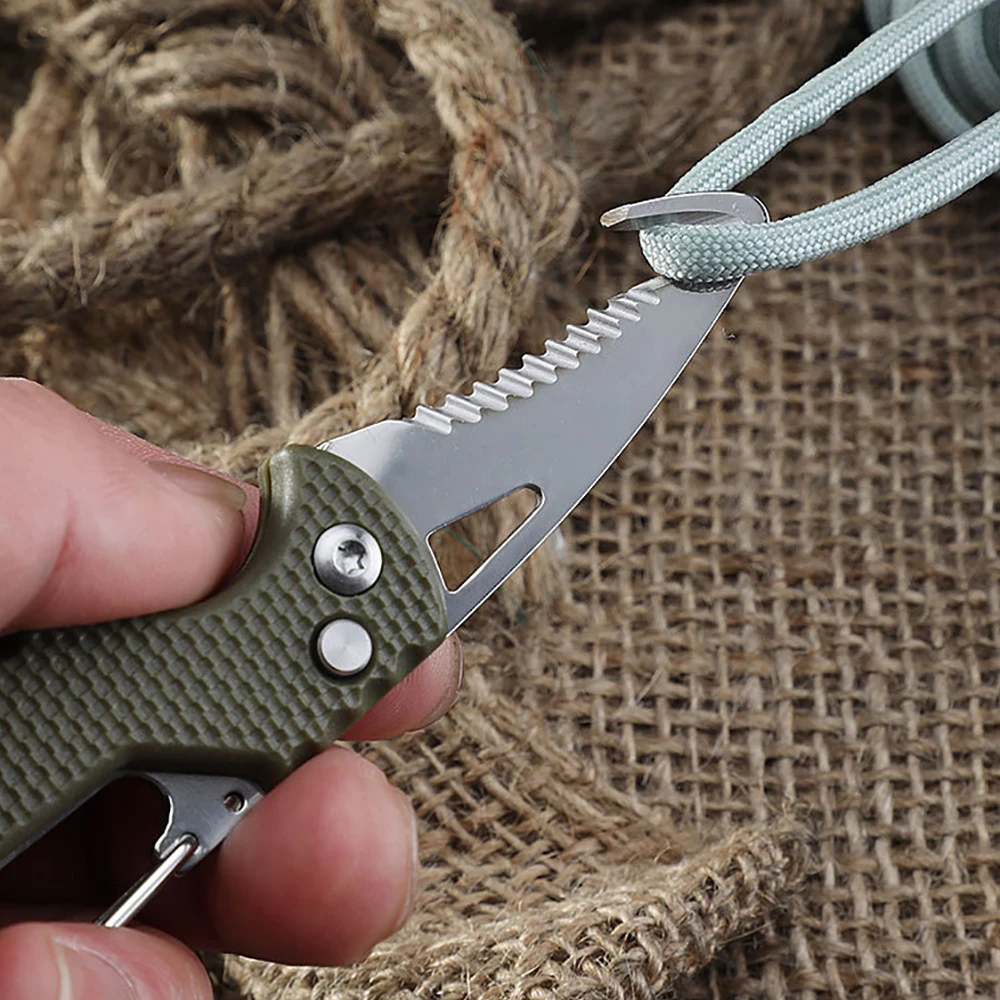 Portable Multifunctional Tool Knife Foldable Serrated Sharp Express Parcel Knife Keychain With Hook Cut Rope Survival Tool