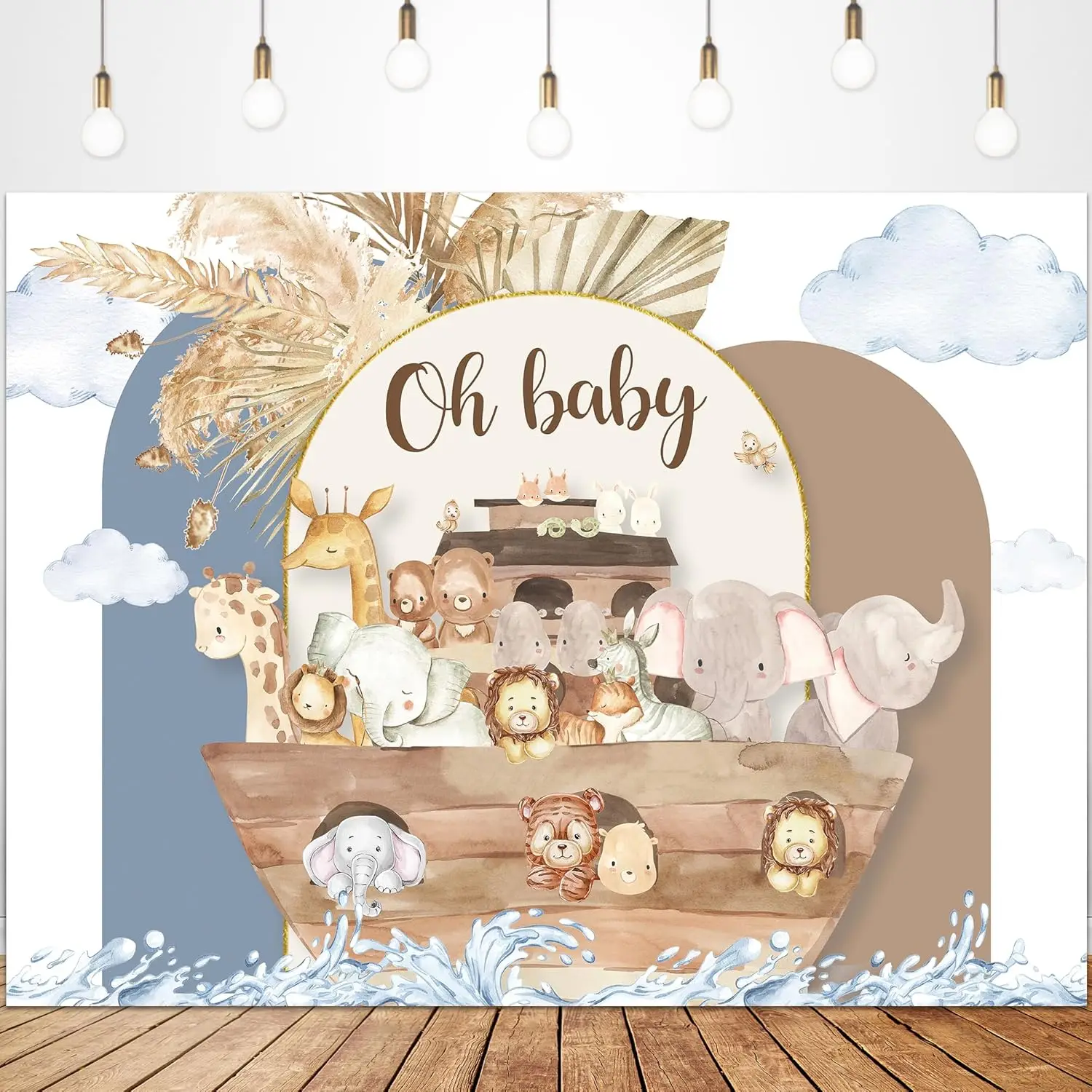 

Noah's Ark Backdrop for Photography Oh Baby Cartoon Woodland Animal Ocean Lovely Clouds Kid Party Decor Photoshoot Background