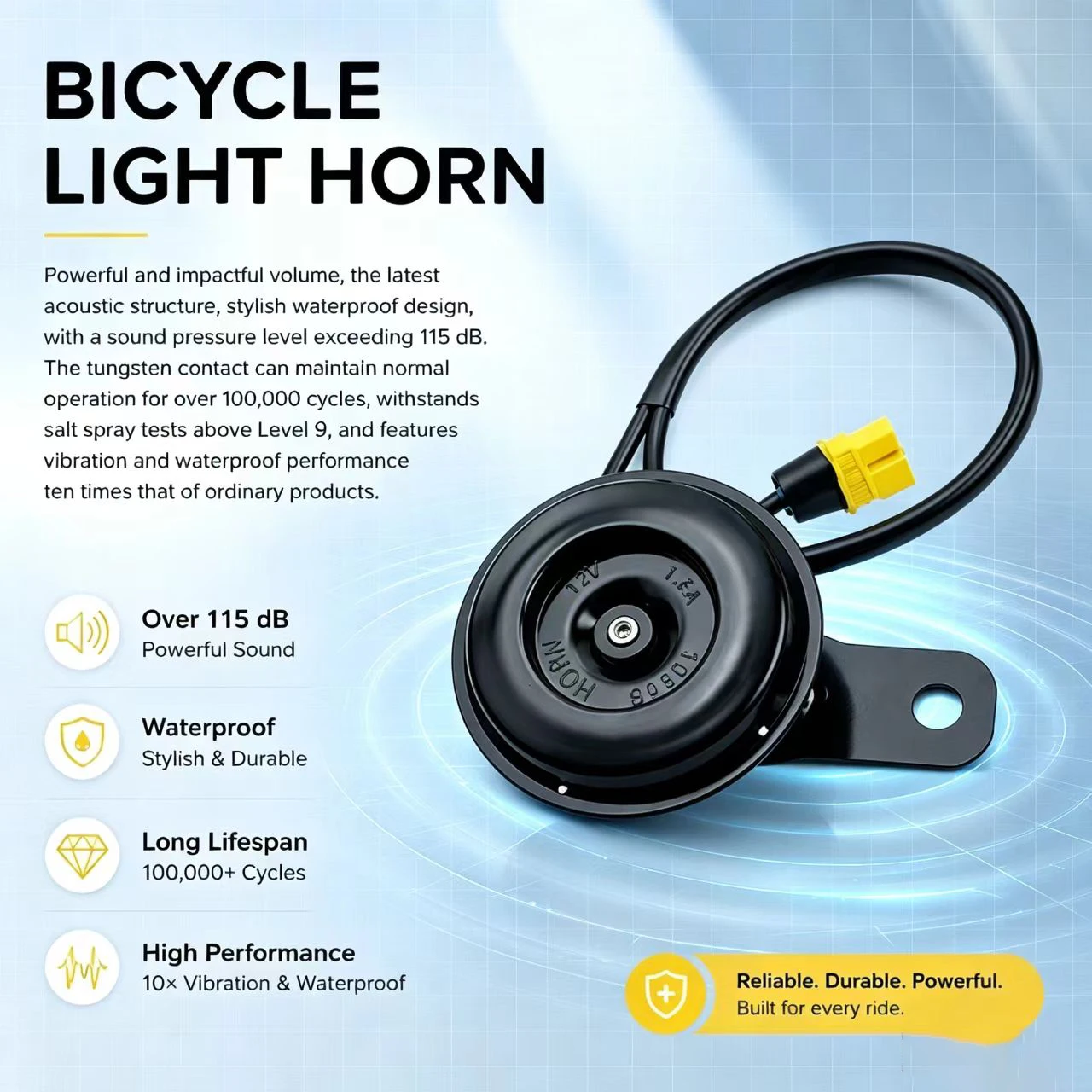 Wintai 12V DC 105dB Stainless Steel Front Placement Battery-powered E-Bike Horn Kit