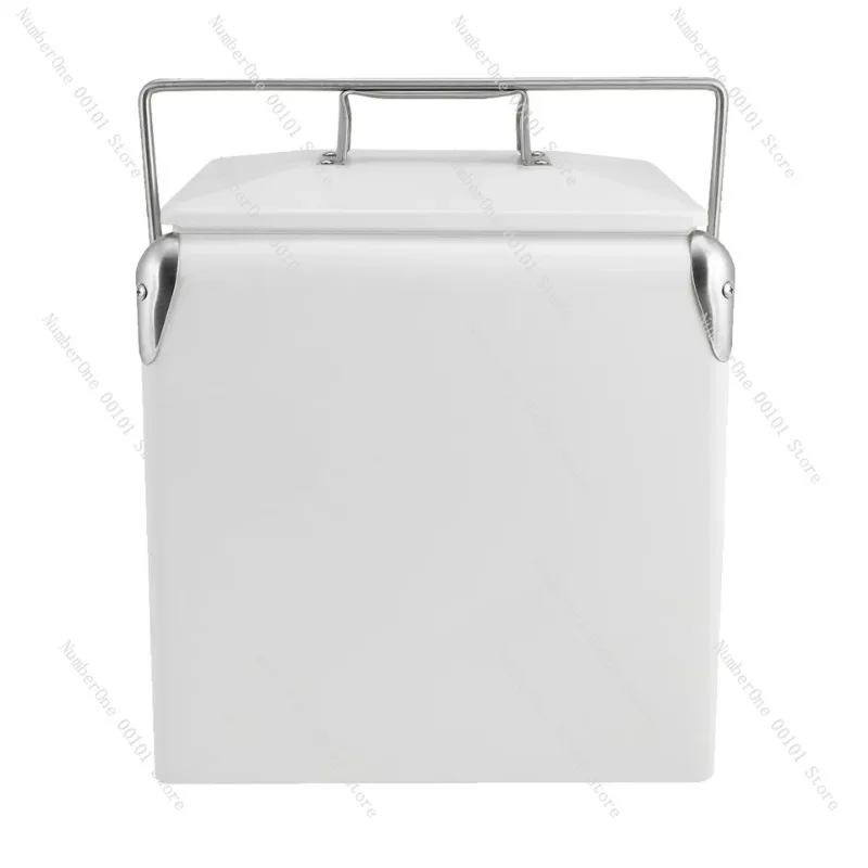 Metal Insulated Cooler Box Portable Car Refrigerated Storage Box Food Fresh Keeping Container For Outdoor Camping Party