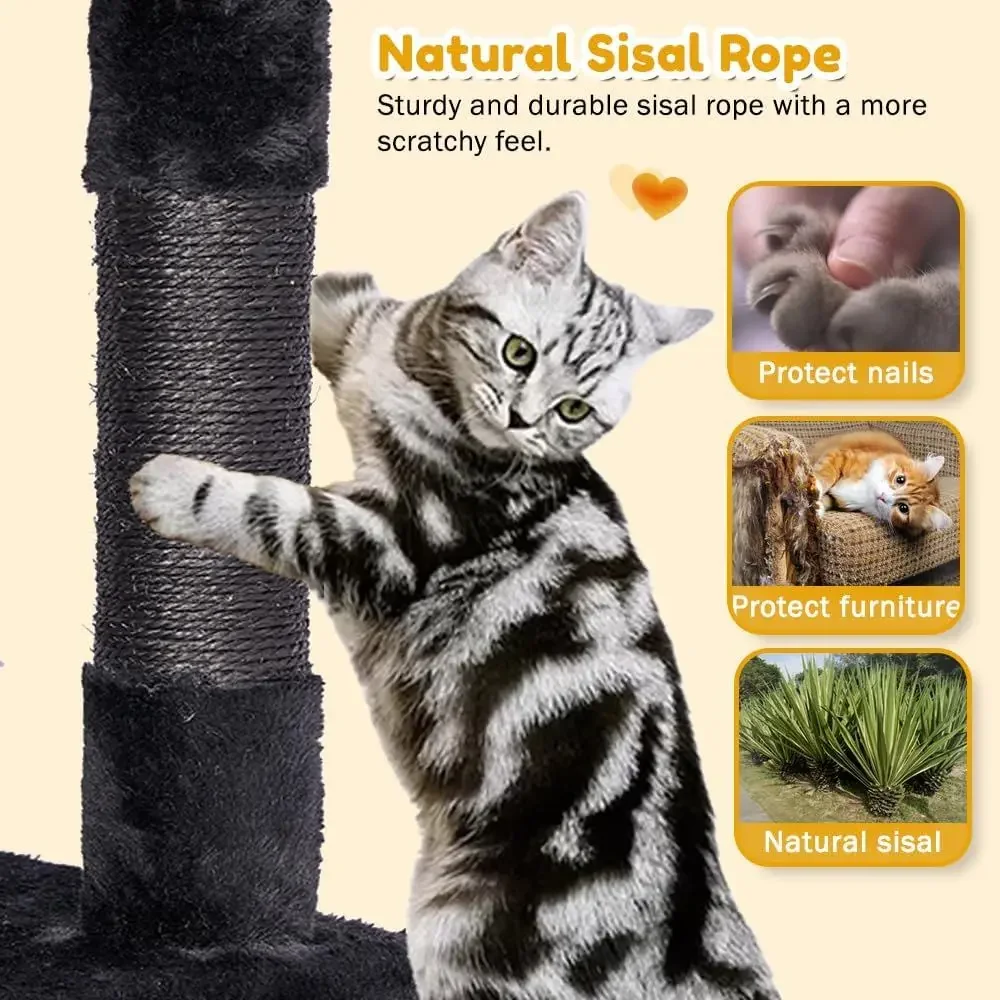 67 Multi-Layered XL Cat Tower for Large Indoor Cats with Hammock, Sisal Scratching Post, Plush Perch, and Condo - Gray - view 5