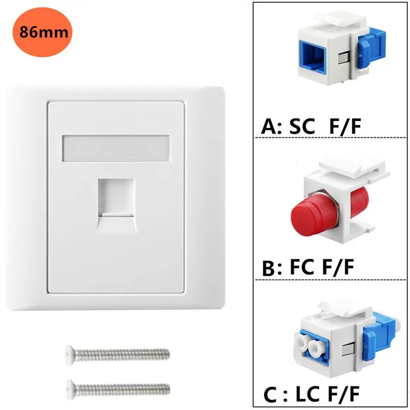 Square 86 * 86mm Single Port Panel Fiber Optic LC SC FC Female Keystone Information Module Computer Plug