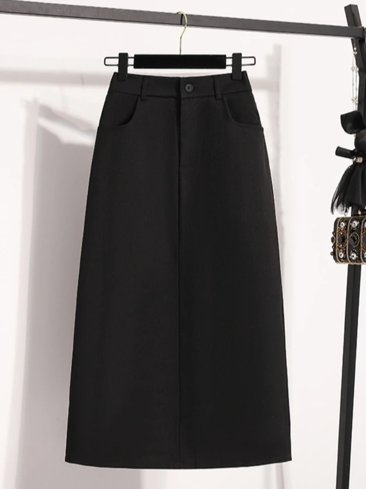 Korean Style Grey High Waist Split Women Suit A Line Midi Skirts 2026 Autumn New Loose Figure Flattering Skirt Daily Wear